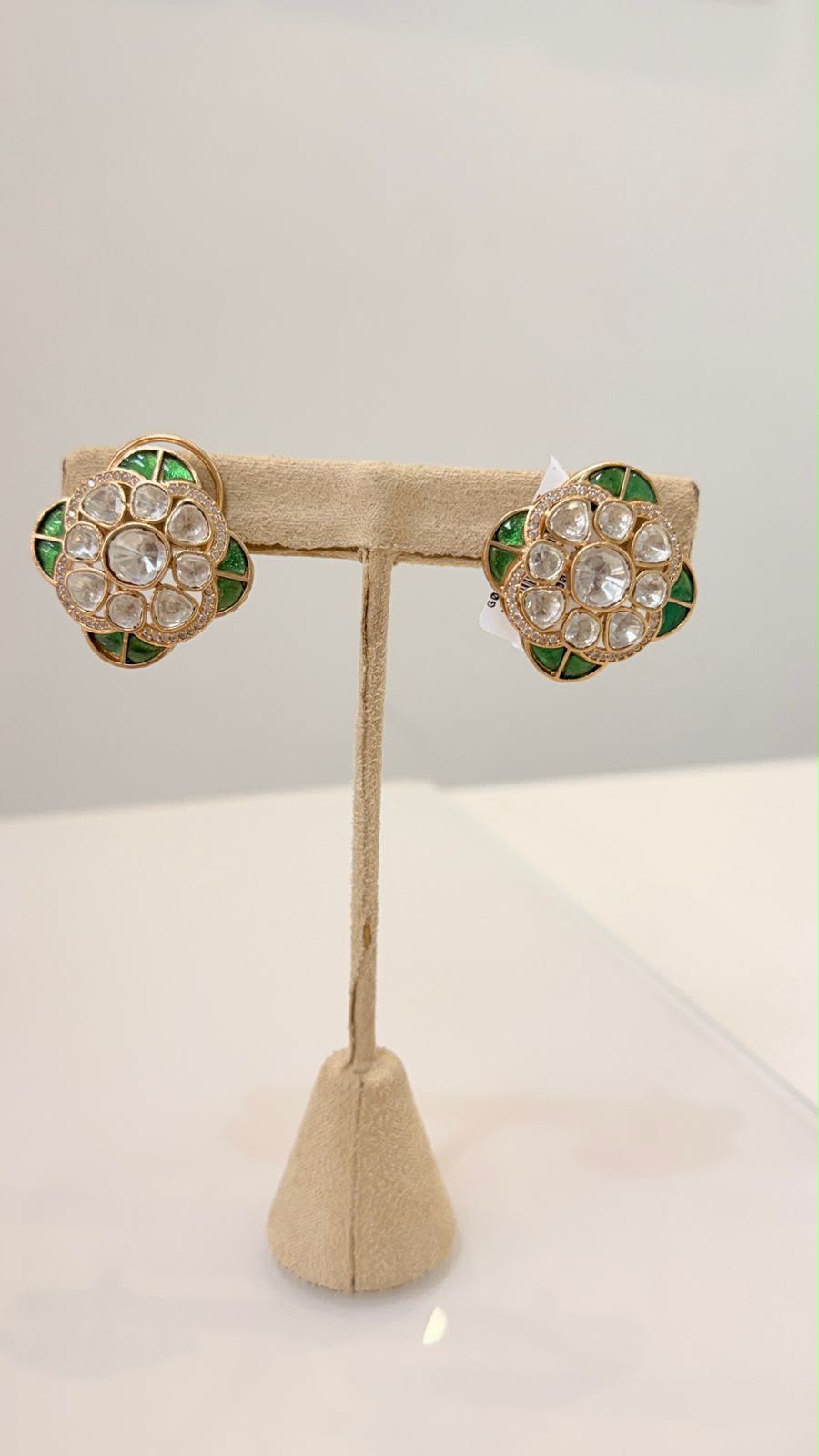Green Floral Crystal Stud Earrings