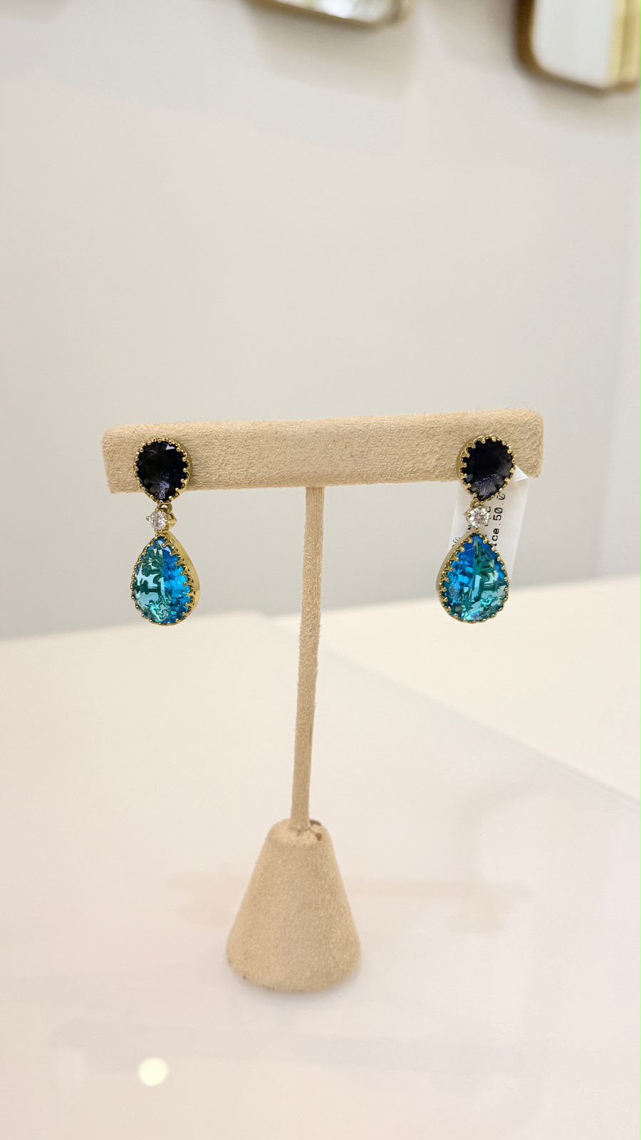 Blue Teardrop Crystal Drop Earrings
