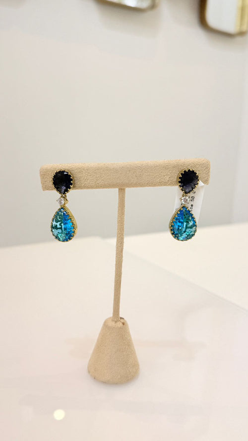 Blue Teardrop Crystal Drop Earrings