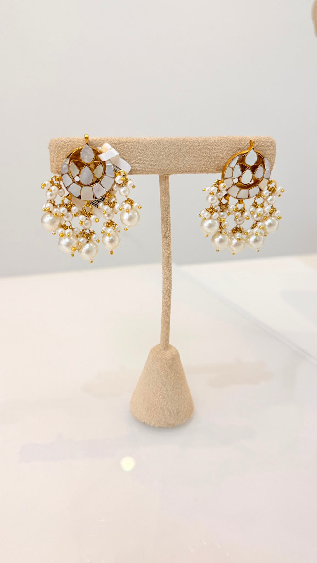 Gold-Tone Floral Kundan Choker Set with Pearl Cluster Earrings