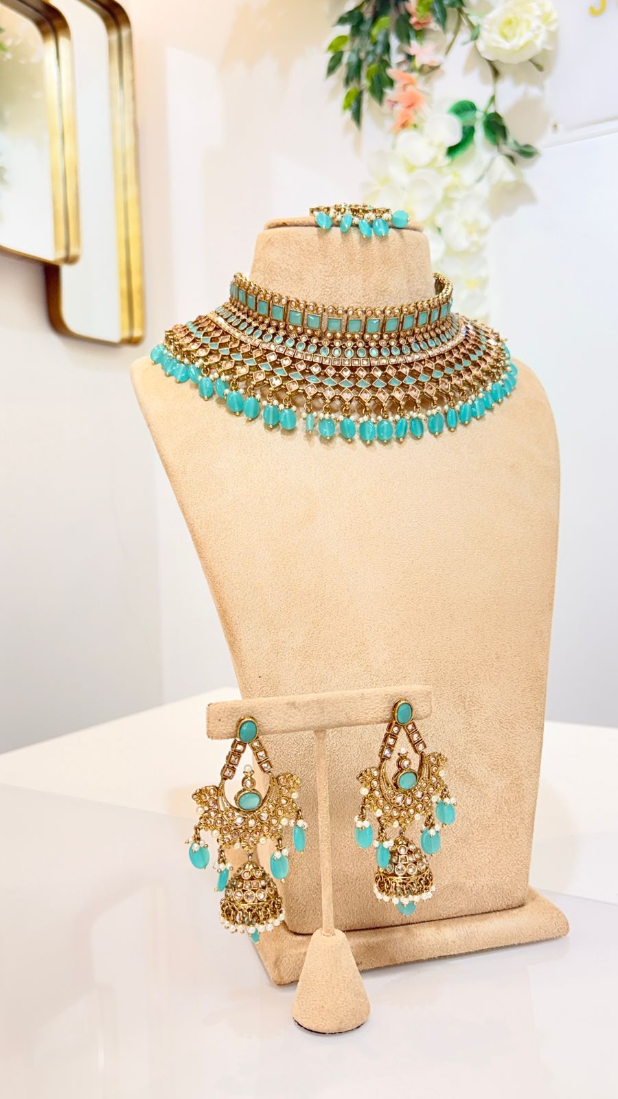 Layered Turquoise Gold Choker Set