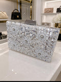 White Sequin Floral Clutch Bag