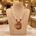 White Beaded Butterfly Charm Necklace with Colourful Floral Pendant