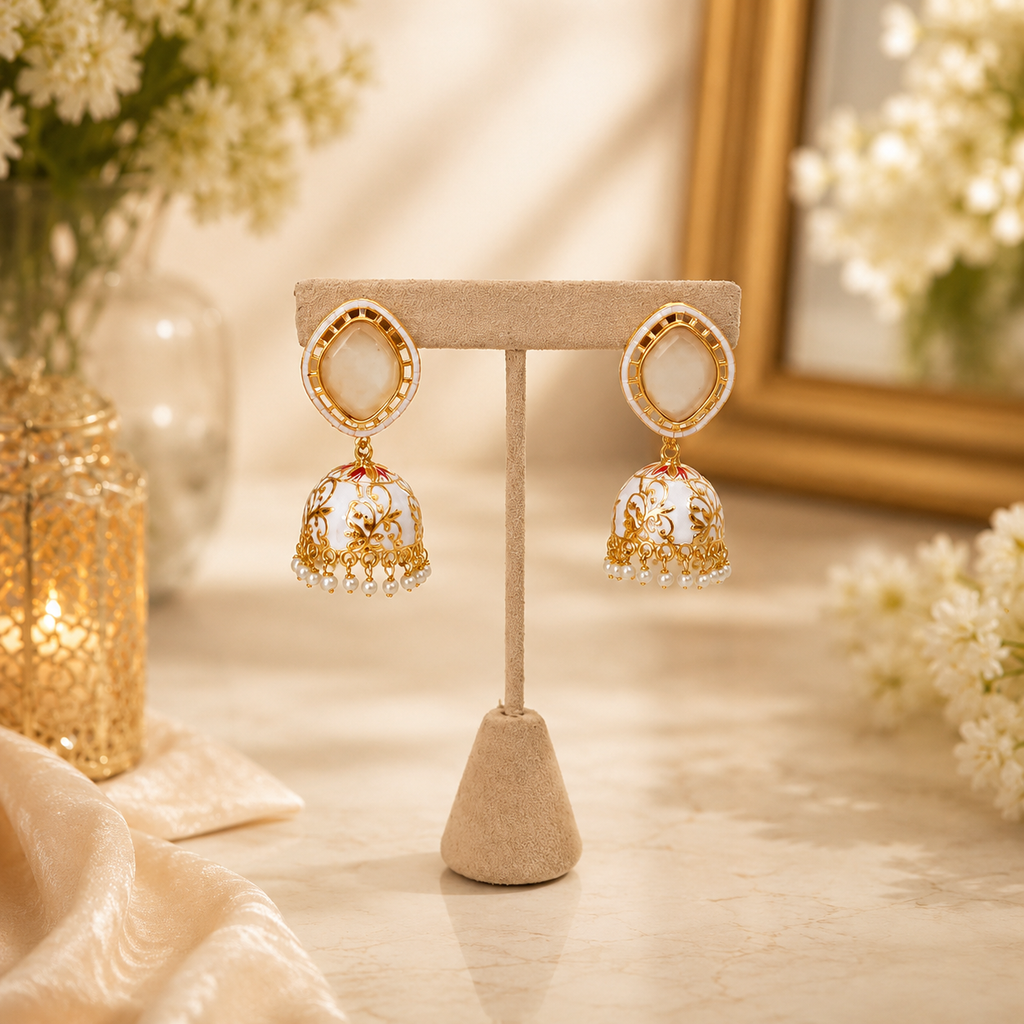 White Enamel Dome Jhumka