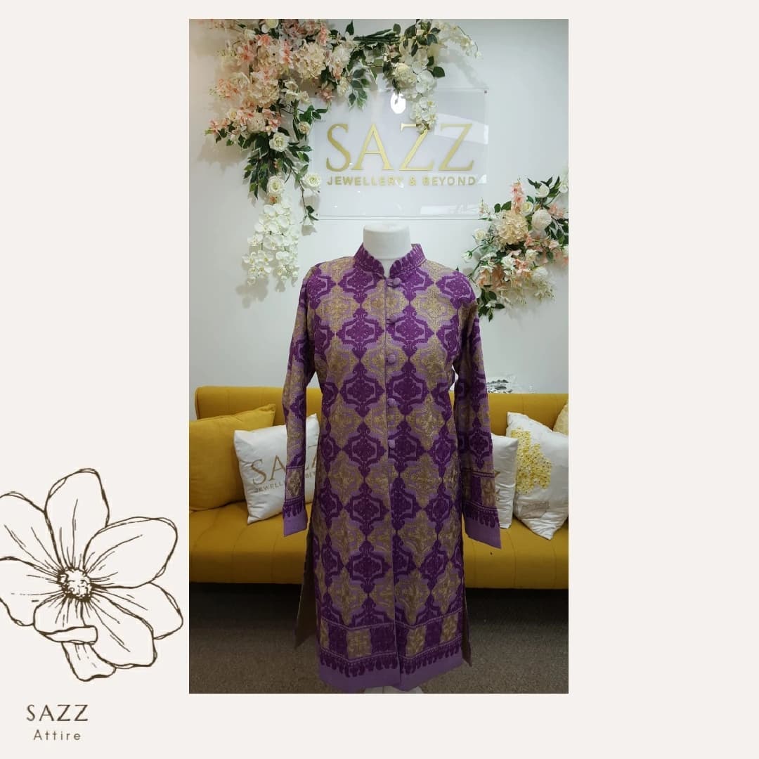 Royal Purple & Gold Damask Embroidered Woolen Coat