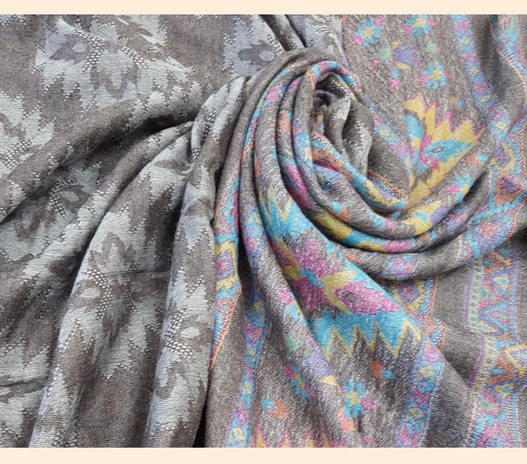 Slate Grey Intricate Jacquard Weave Shawl
