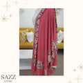 Dusty Rose Pink Shawl with Multi-Color Scalloped Border