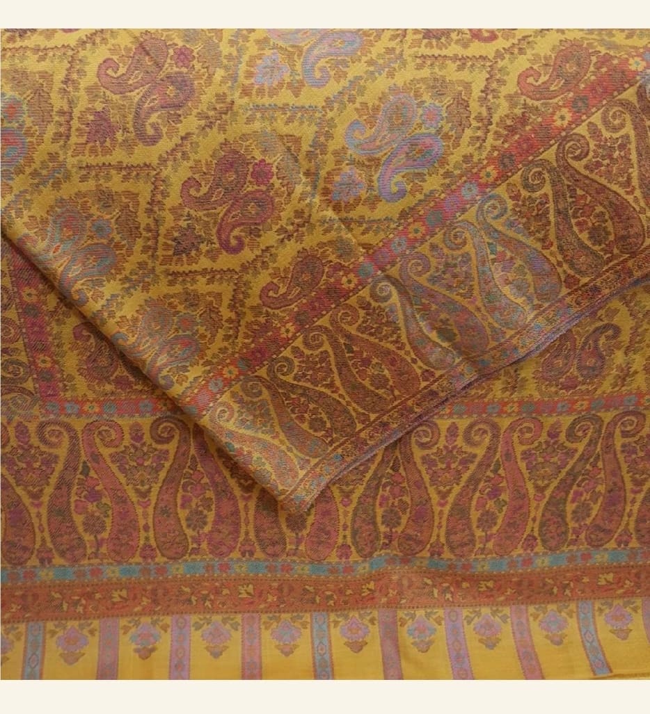 Heritage Mustard Pashmina Shawl with All-Over Paisley Jamawar
