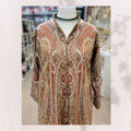 Vintage-Inspired Orange Jamawar Long Coat - Kashmiri Paisley