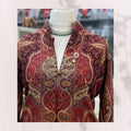 Royal Burgundy Jamawar Embroidered Coat - Artisanal Paisley