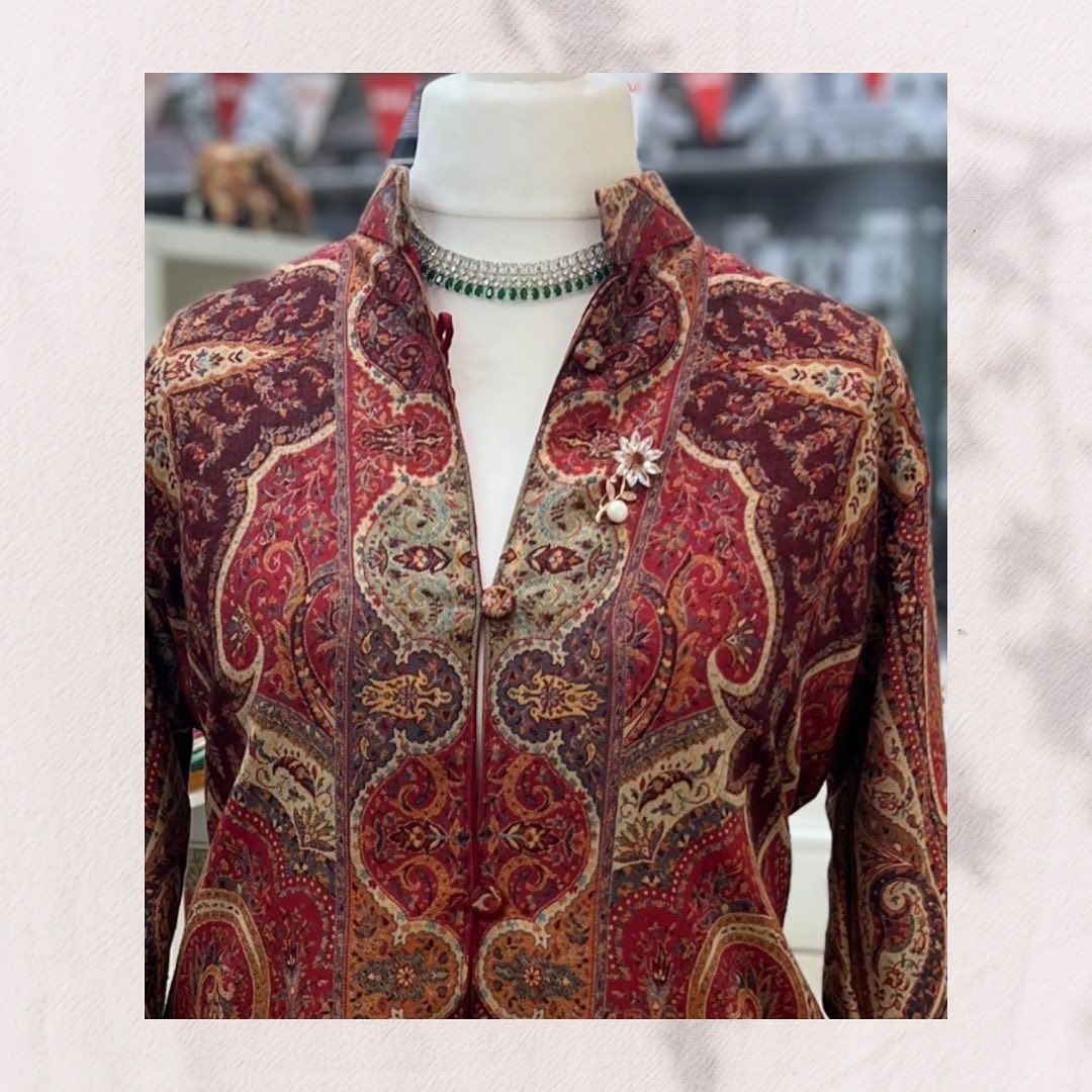 Royal Burgundy Jamawar Embroidered Coat - Artisanal Paisley