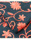 Deep Charcoal Stole with Contrast Coral Red Floral Embroidery