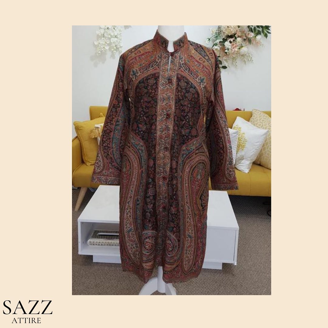 Full Jamawar Style Paisley Embroidered Kashmiri Long Coat