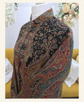 Elegant Black & Multi-Tone Jamawar Jacket with Mandarin Collar