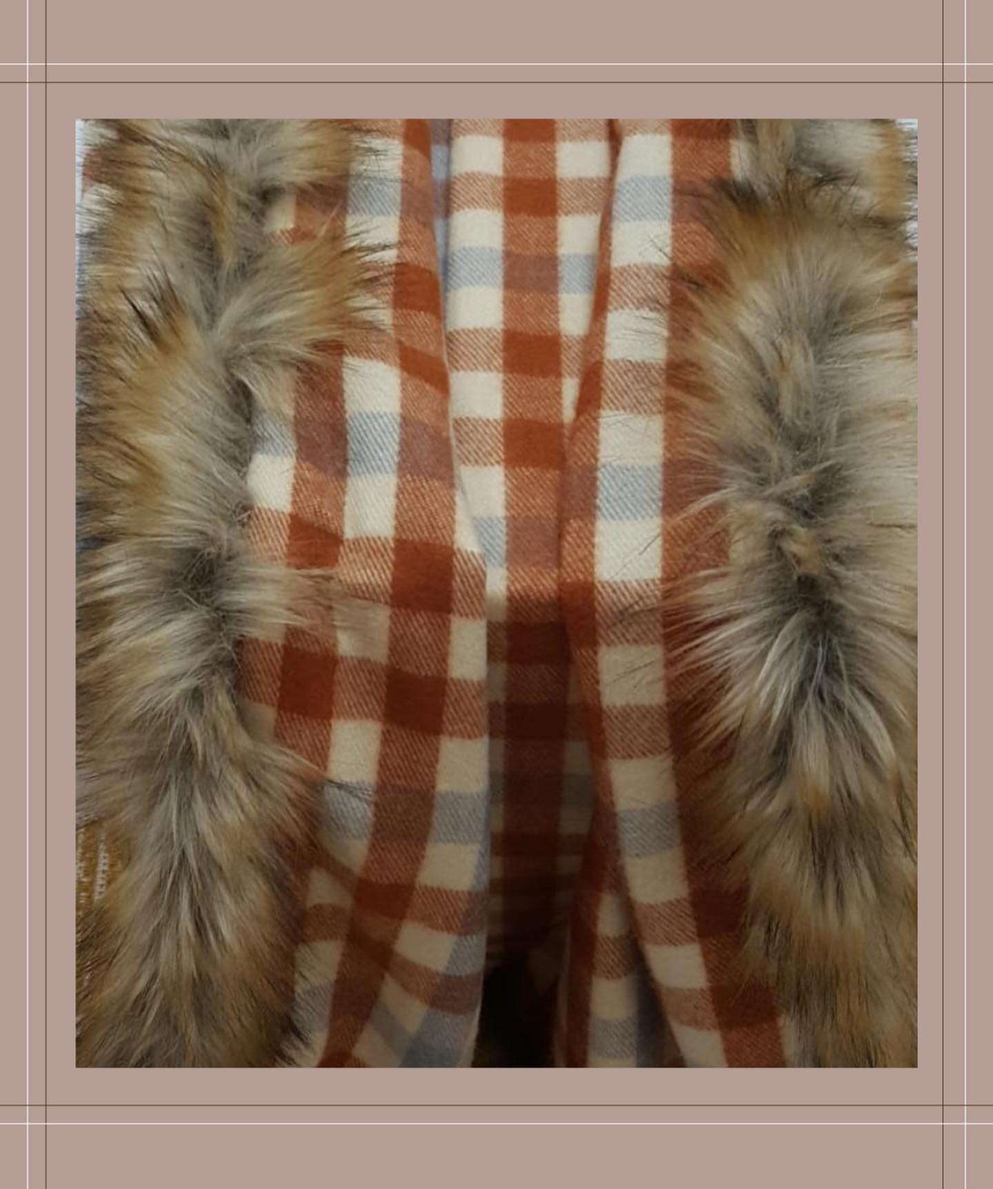 Autumn Checkered Plaid Wrap with Cozy Faux Fur Border