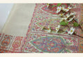 Off-White Semi-Pashmina Shawl with Traditional Kalamkari Print Border