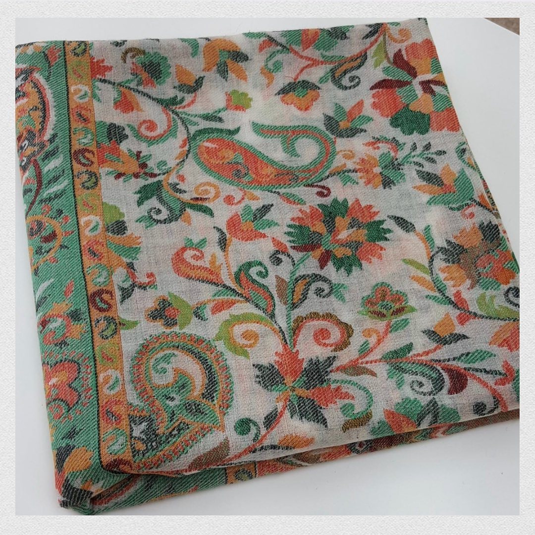 Ivory & Sage Floral Vine Wool Scarf