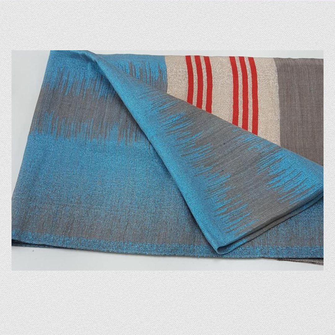 Azure Blue & Crimson Geometric Border Stole