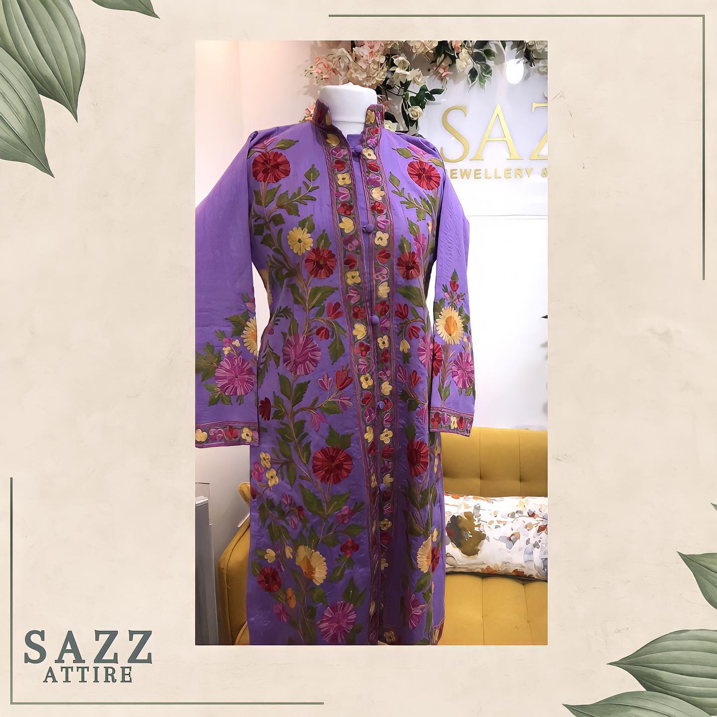 Lavender Pure Silk Long Jacket with Vibrant Floral Hand Embroidery