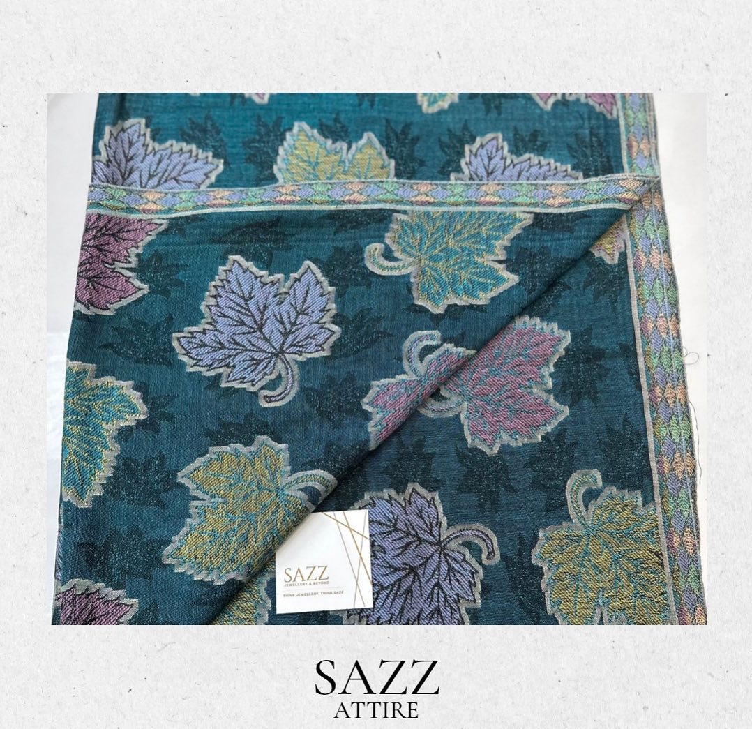Teal Maple Leaf Jacquard Silk-Wool Scarf