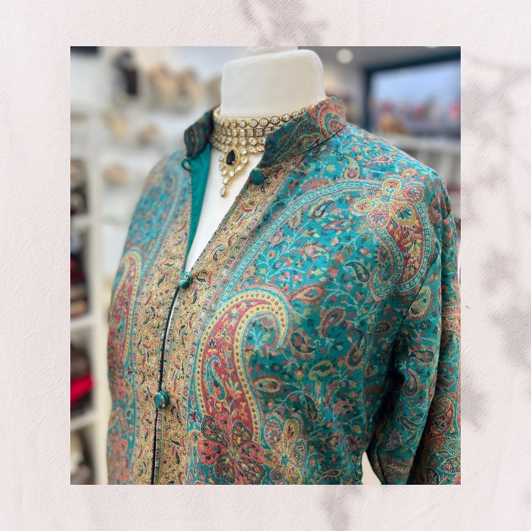 Vibrant Teal Kashmiri Jamawar Coat with Jewel Tones