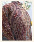 Classic Rust Red Jamawar Long Jacket - Intricate Paisley Pattern
