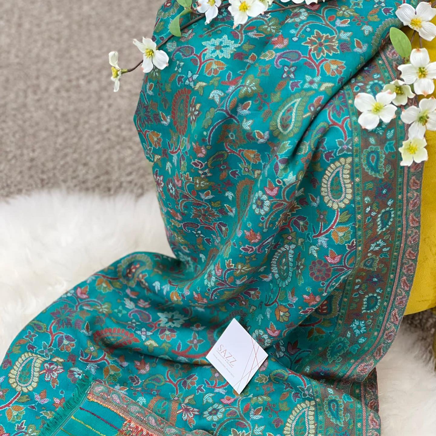 Emerald Green All-Over Paisley Kashmiri Shawl