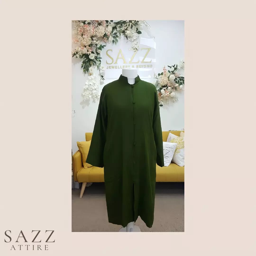Olive Green Minimalist Woolen Long Jacket - Plain Winter Overcoat