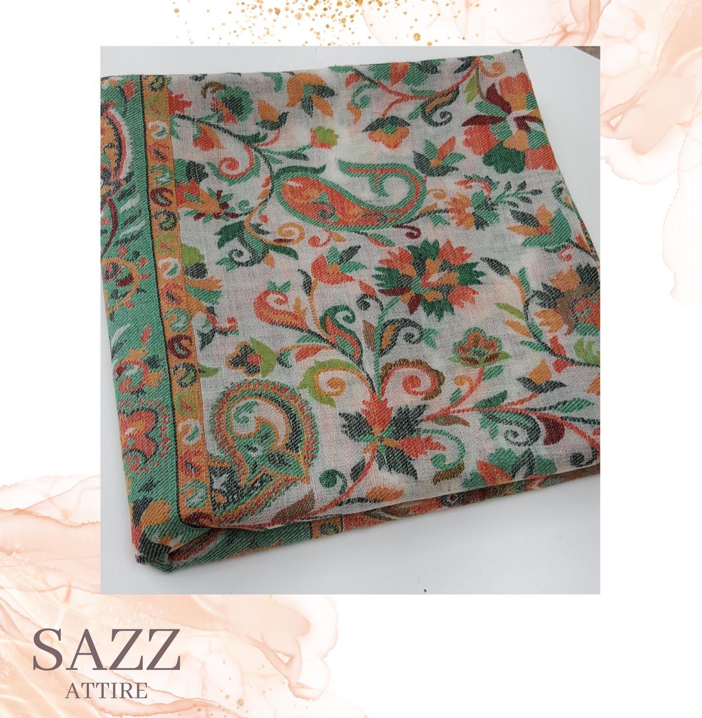 Classic Off-White Paisley & Floral Vine Print Shawl