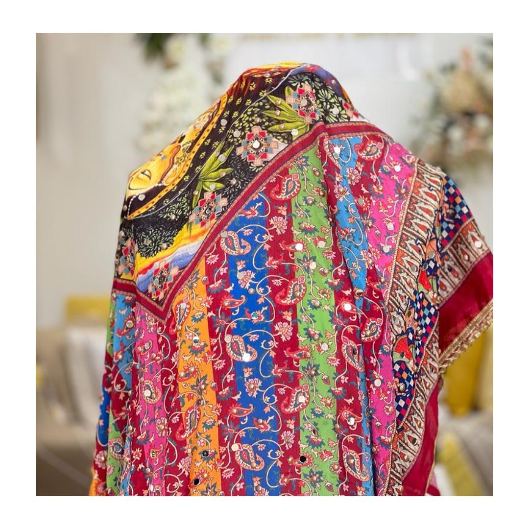 Bohemian Multi-Stripe Phulkari Shawl with Traditional Paisley Motifs
