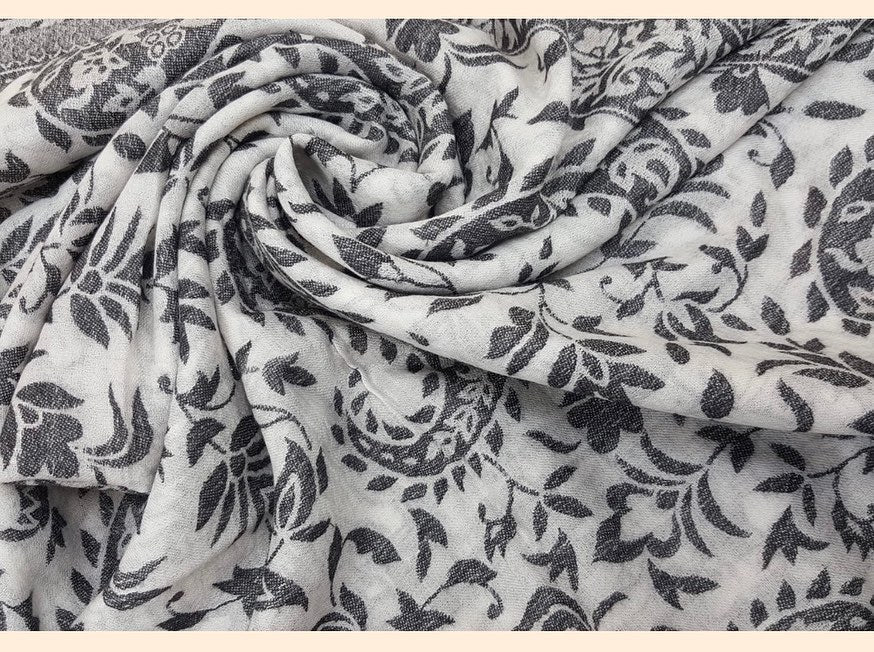 Monochrome Charcoal & White Leaf Print Wrap