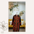 Midnight Black Aari Embroidered Jacket with Vibrant Red & Orange Florals