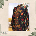 Elegant Black Short Woolen Coat with Intricate Floral Aari Border