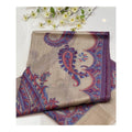Champagne Beige Silk-Wool Shawl with Vibrant Pink & Blue Paisley Border