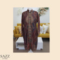 Deep Russet Paisley Brocade Long Woolen Jacket