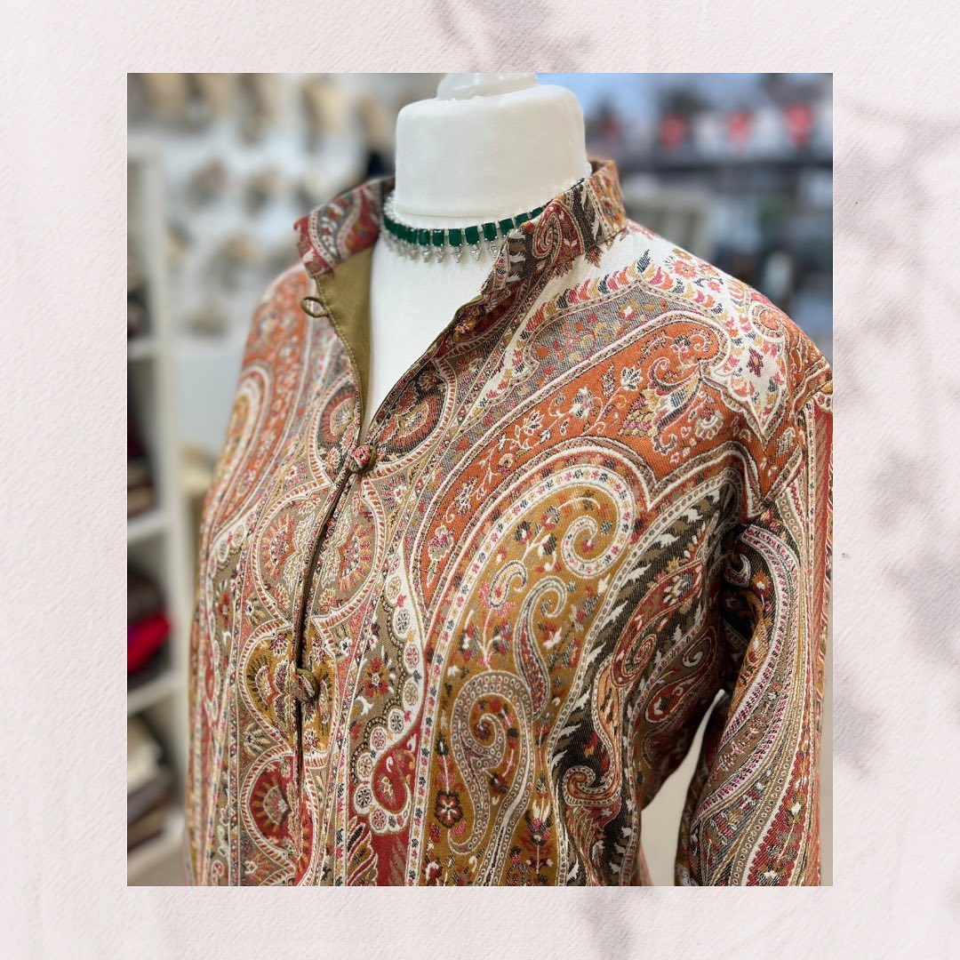 Vintage-Inspired Orange Jamawar Long Coat - Kashmiri Paisley