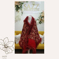 Regal Crimson Embroidered Shawl with Faux Fur Trim