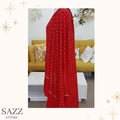 Classic Scarlet Red Shawl with Delicate Silver Butti Embroidery