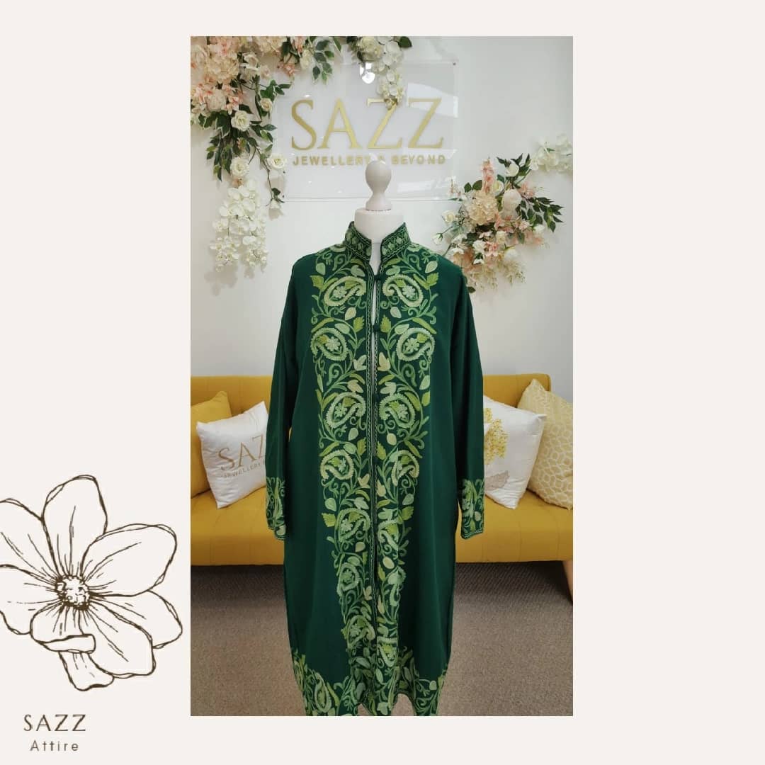 Emerald Green Kashmiri Aari Embroidered Long Coat