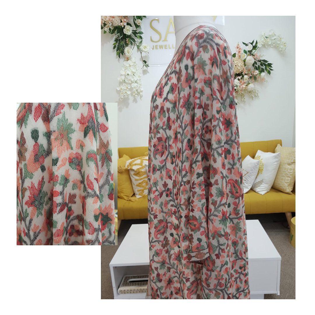 Longline Multi-Color Floral Embroidered Kimono Wrap