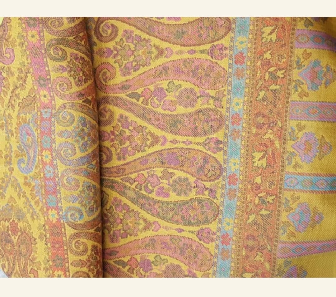 Golden Honey Paisley Jamawar Shawl with Pastel Accents