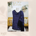 Two-Tone Black & Indigo Intricate Patterned Evening Shawl