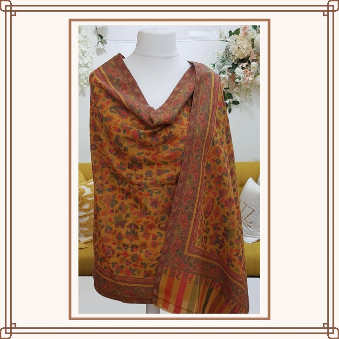 Luxury Mustard Floral Jamawar Shawl - Traditional Wrap