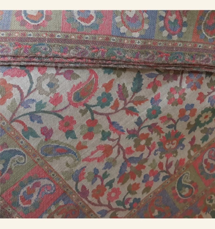 Multi-Panel Heritage Print Shawl with Sage & Rose Details