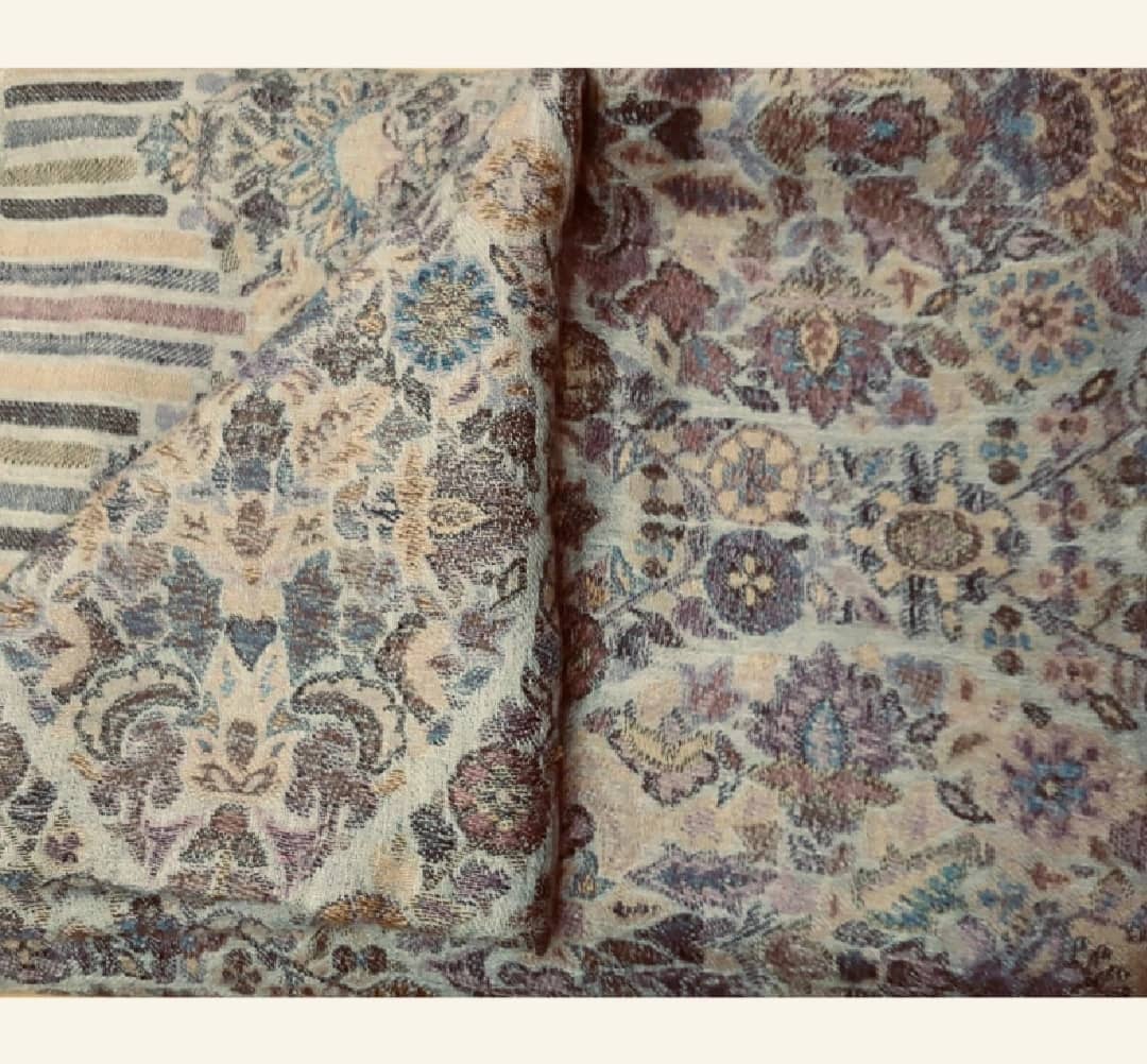 Royal Damask Intricate Woven Pashmina – Muted Blue & Plum