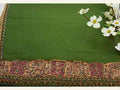 Emerald Green Woolen Shawl with Hand-Embroidered Sozni Border