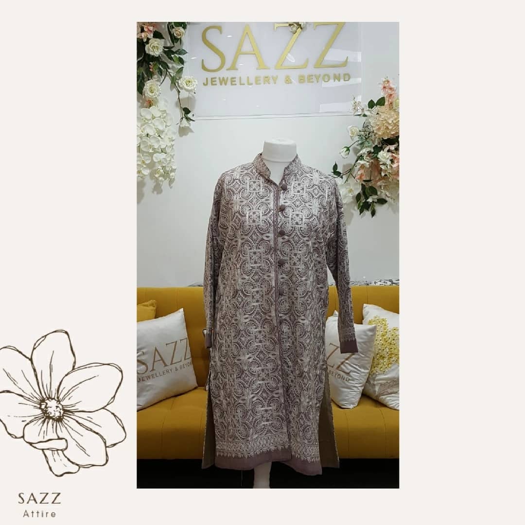 Silver-Grey Intricate Lattice Embroidered Pashmina Jacket