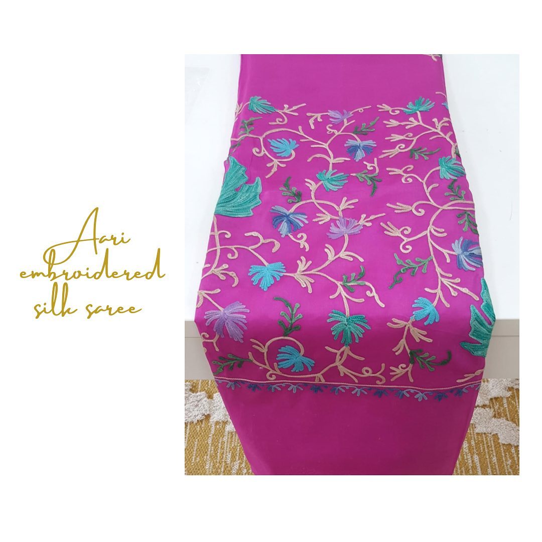 Magenta Pink Silk Saree with Vibrant All-Over Aari Embroidery