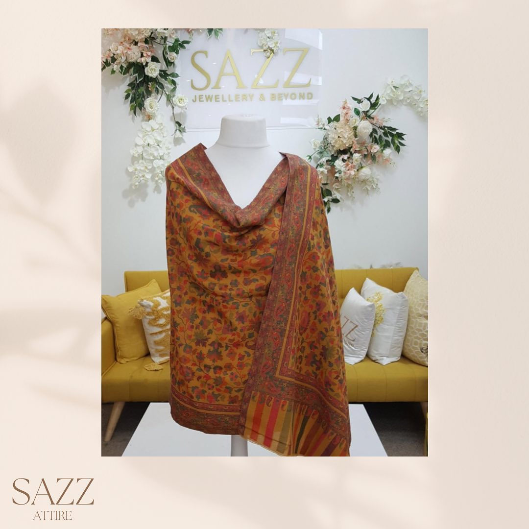 Mustard Gold Full Jaal Kalamkari Print Heritage Shawl
