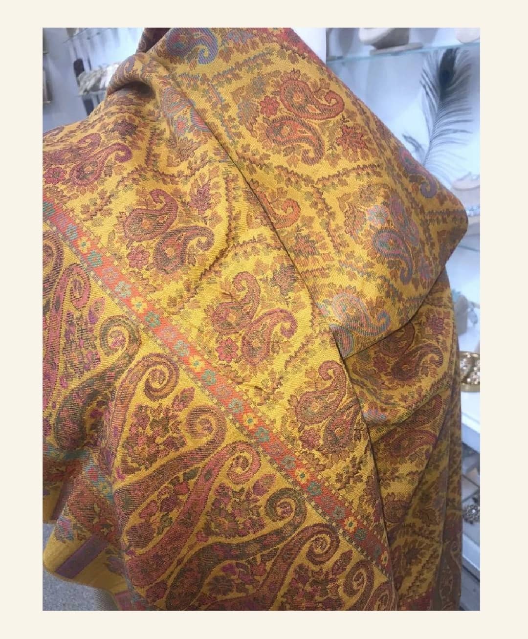 Mustard Gold Heritage Jamawar Shawl with Allover Paisley Pattern